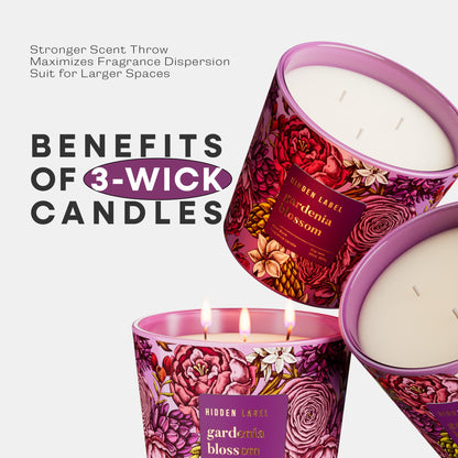 Hidden Label Big Gardenia Blossom Soy Candle - 3-Wick, 30oz, 100 Hour Burn, Non-Toxic