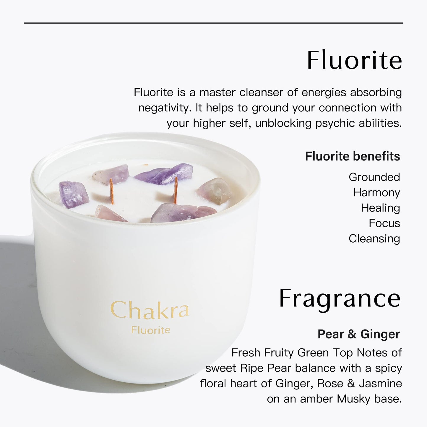 Hidden Label Healing Crystal Candle – Pear Ginger, Wood Wicks, Real Crystals, 12oz