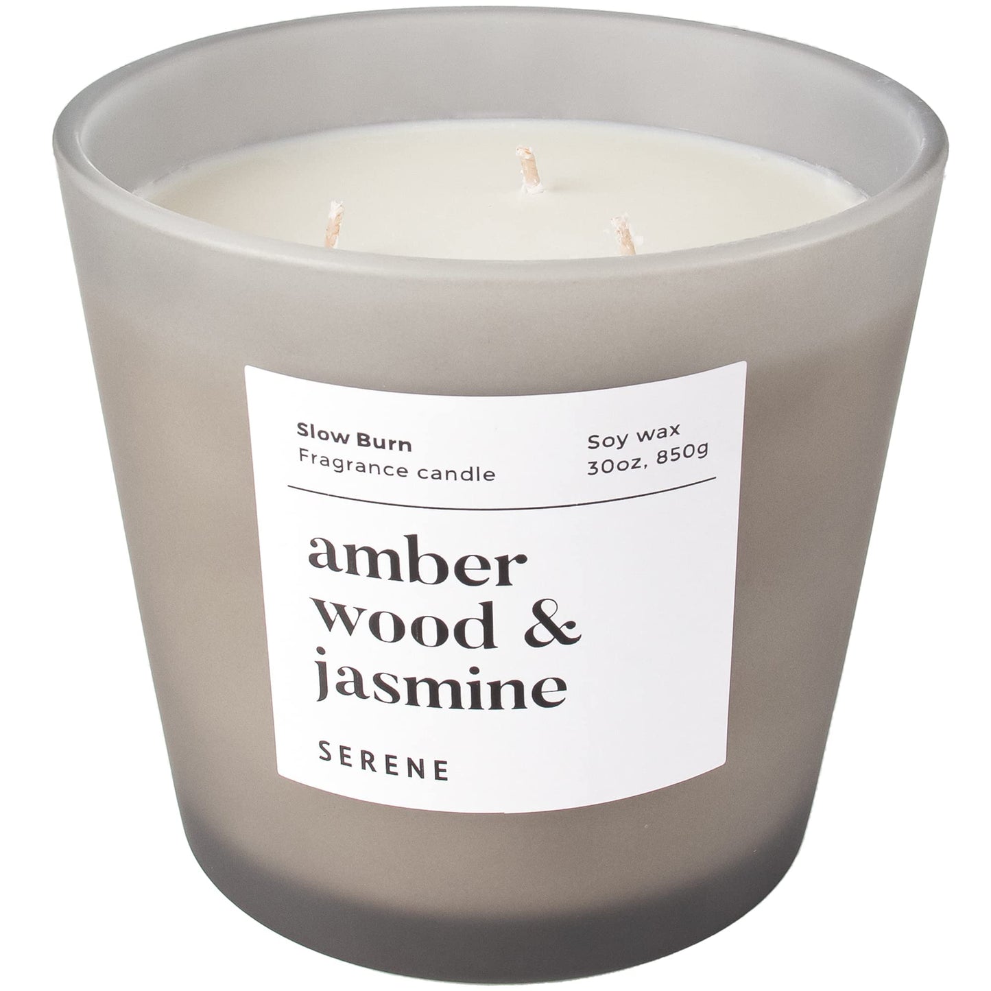 Hidden Label Large Scented Candle | 30oz 3-Wick Amber Wood & Jasmine