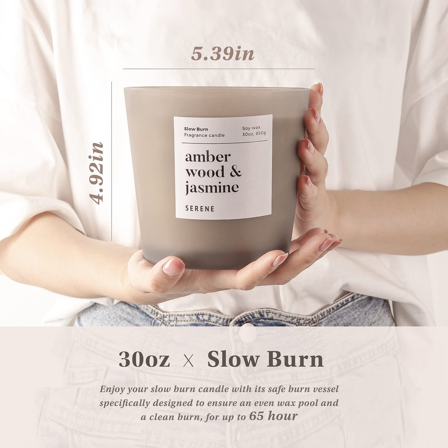Hidden Label Large Scented Candle | 30oz 3-Wick Amber Wood & Jasmine