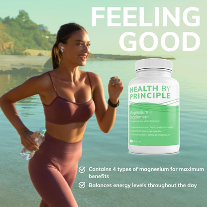 Health by Principle Magnesium – 4-in-1 Capsule (Glycinate, Malate, Taurate & Citrate) | High Absorption | Vegan, Non-GMO | 100 Capsules
