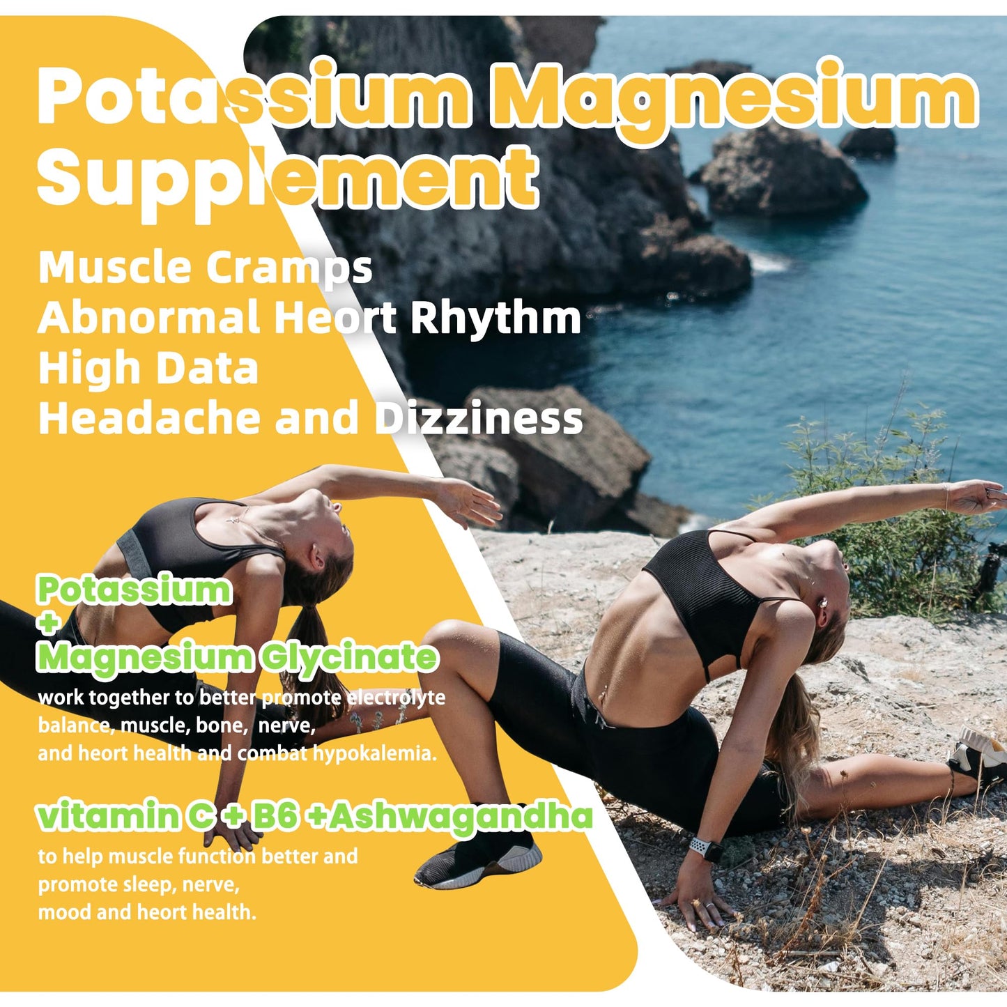 Potassium Magnesium Gummies with Ashwagandha – Sugar-Free, 120 Gummies | Magnesium Glycinate, D3, B6