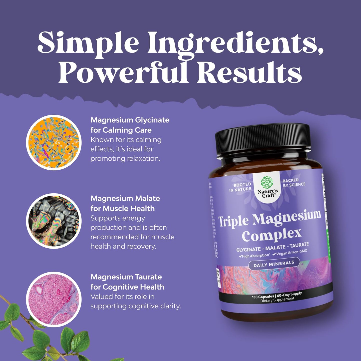 Triple Magnesium Complex | High-Absorption Magnesium Glycinate, Malate & Taurate | 400 mg, 180 Count