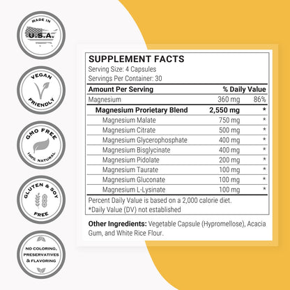 SuperSmart Multi Magnesium Formula (Previously Optimag) - Full Spectrum 8 Active Forms - Fight Magnesium Deficiency | Non-GMO & Gluten Free - 120 Vegetarian Capsules