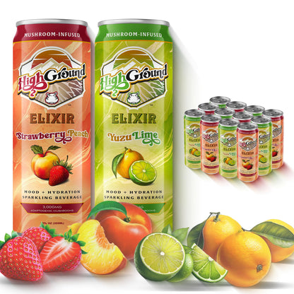 High Ground Elixir Mushroom Seltzer Variety Pack – Focus & Stress Adaptogens