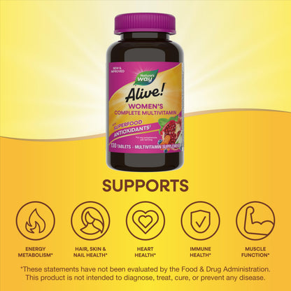 Nature's Way Alive! Women's Multivitamin - 130 Tablets | Energy, Hair, Skin & Nails