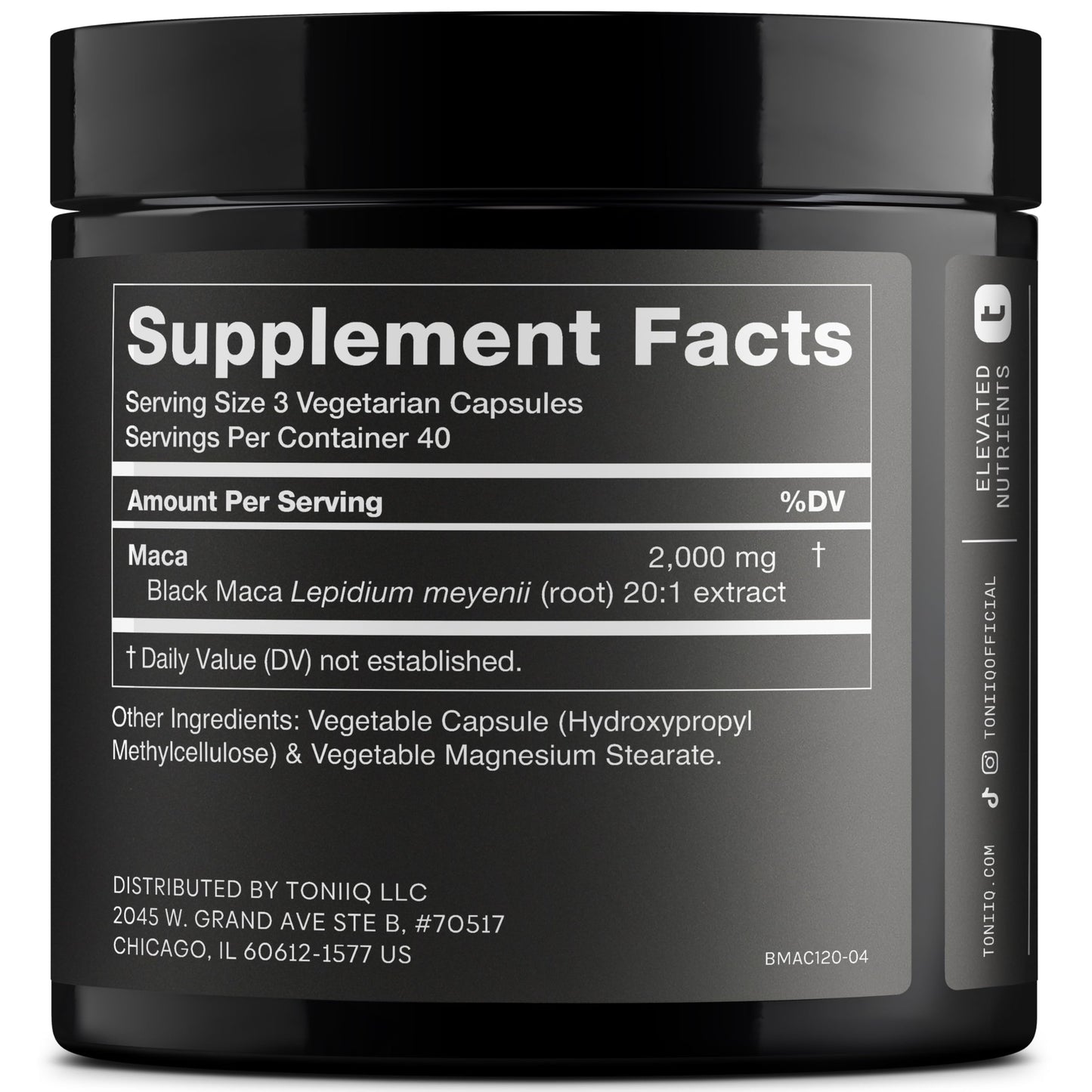 Black Maca Root - Ultra High Potency 20:1 Extract | Single Origin, Wildcrafted & Lab-Tested - 120 Capsules