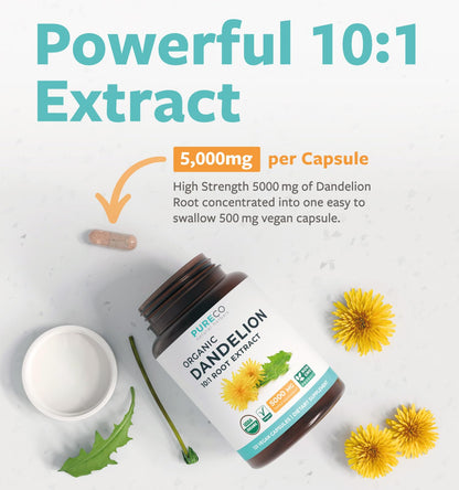 USDA Organic Dandelion Root Extract 10:1 – High Potency Liver Support (4 Month Supply) – Vegan & Non-GMO