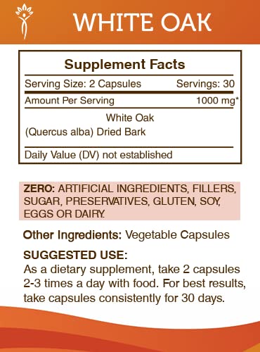Secrets of the Tribe White Oak 60 Capsules | 1000 mg White Oak Bark