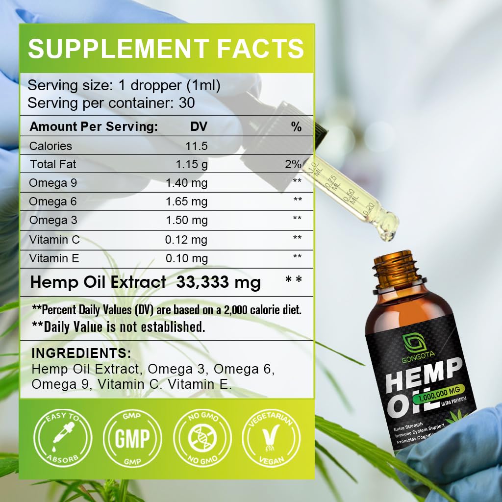 (4-Pack) High Potency Hemp Oil - 1,000,000 Maximum Strength - Helps Relaxation, Stress, Calming, Sleep - Organic Hemp Oil Extract - Vegan, Immunization Support, Non-GMO