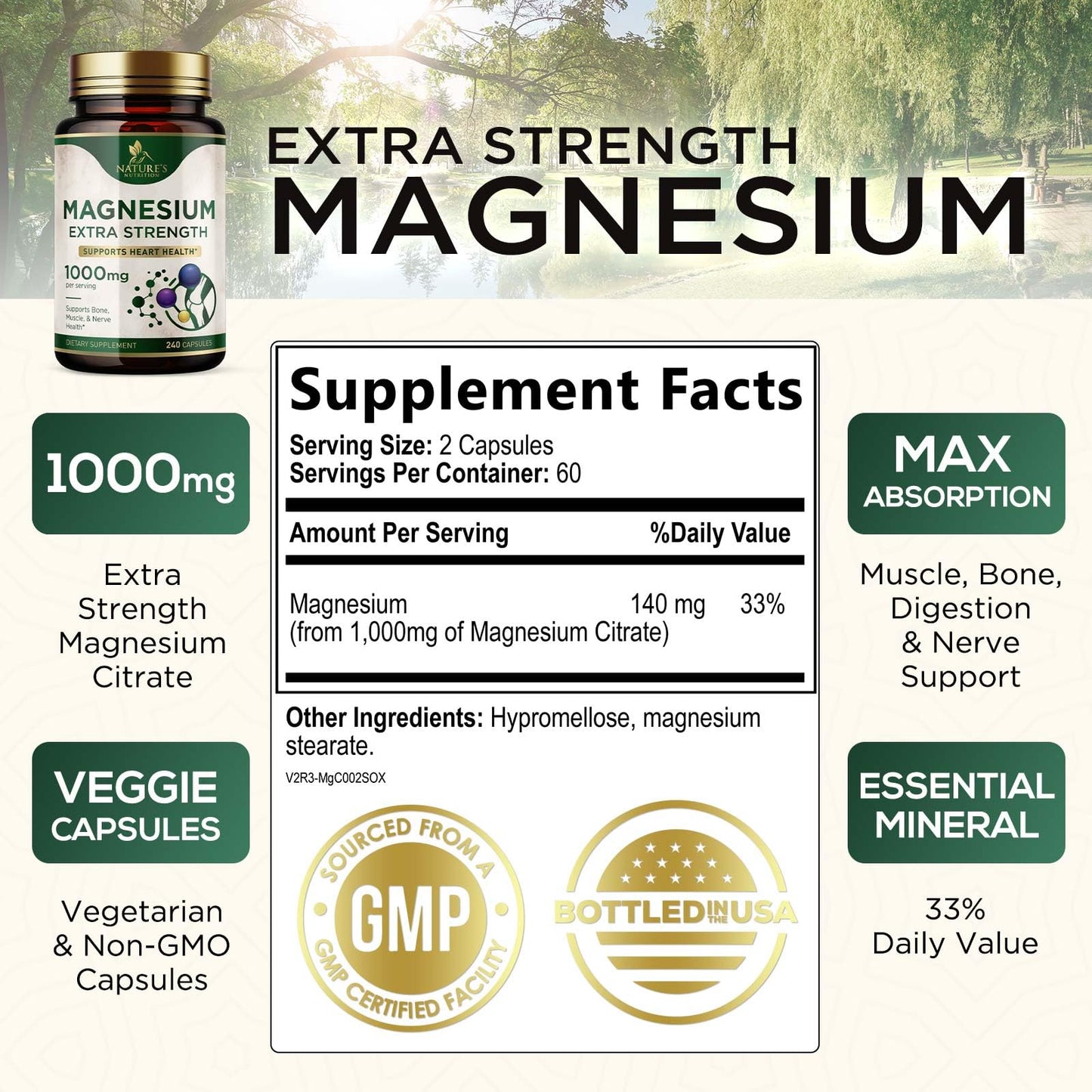 Magnesium Mineral Supplement 1000 mg – High Potency Citrate (120 Capsules)