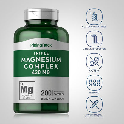 Piping Rock Triple Magnesium Complex 420 mg | 200 Capsules | Pack of 2