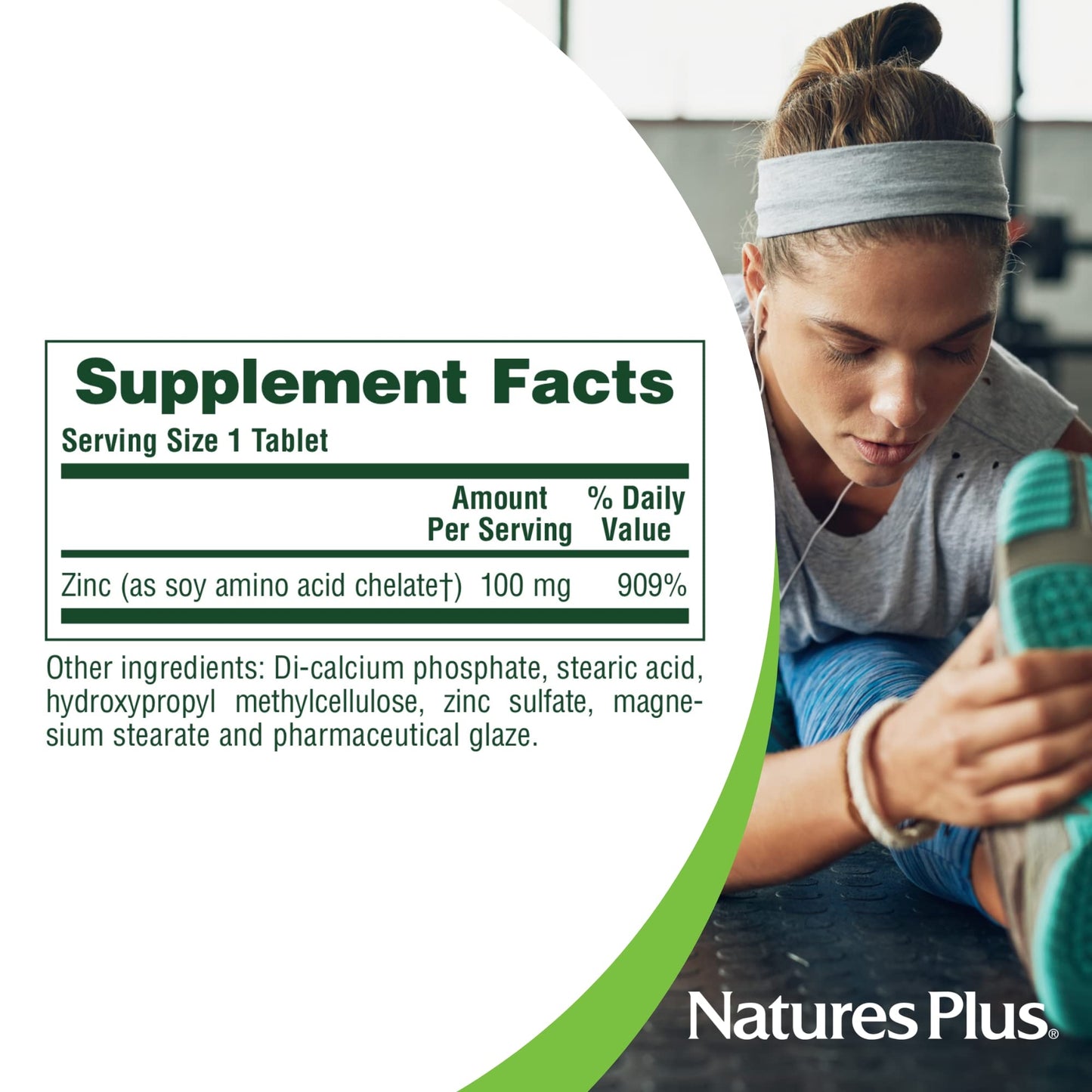 NaturesPlus Mega Zinc 100 mg - 90 Tablets | Sustained Release, Vegetarian, Gluten Free