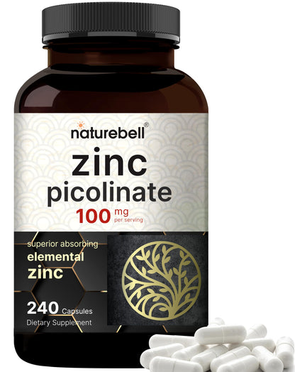High Potency Zinc Picolinate 100mg - 240 Capsules | Immune Support & Skin Health | Non-GMO & Gluten Free