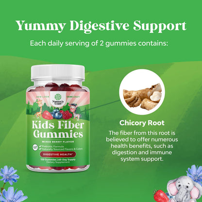 High Prebiotic Fiber Gummies for Kids - 120 Count | Chicory Root, Non-GMO & Vegan