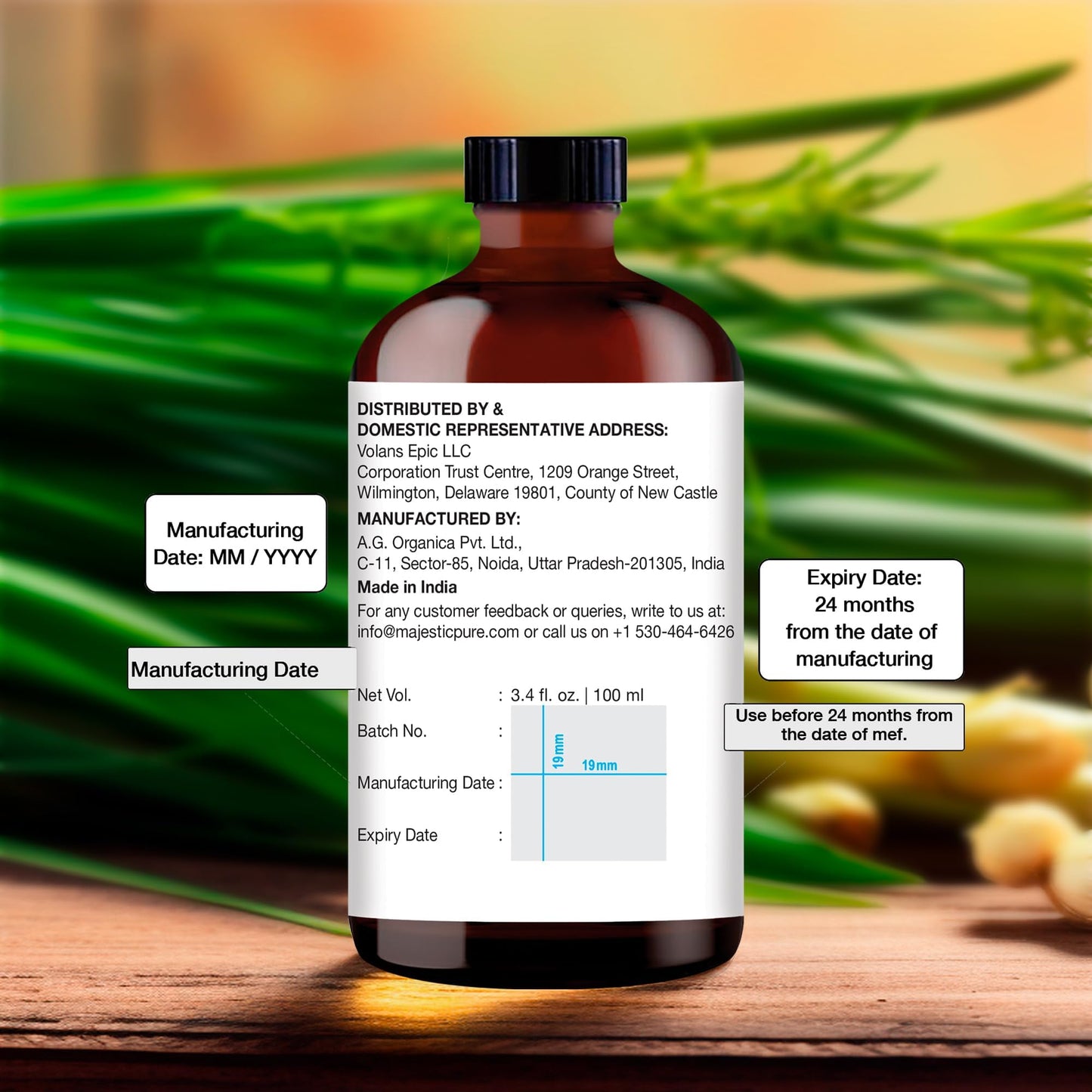 Majestic Pure Lemongrass Essential Oil - 100% Pure & Natural, 3.4 Fl Oz, Dropper Bottle