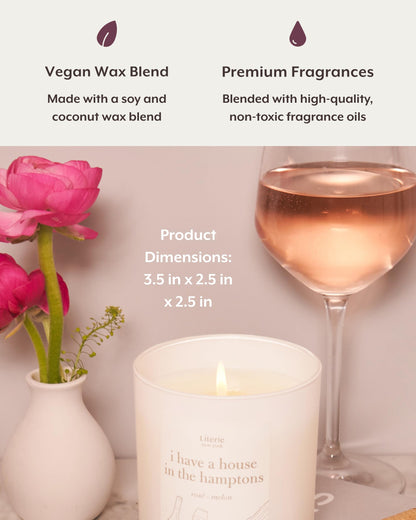 Literie NYC-Inspired Scented Candle: Hamptons Rosé & Melon, 9oz, 50h Burn