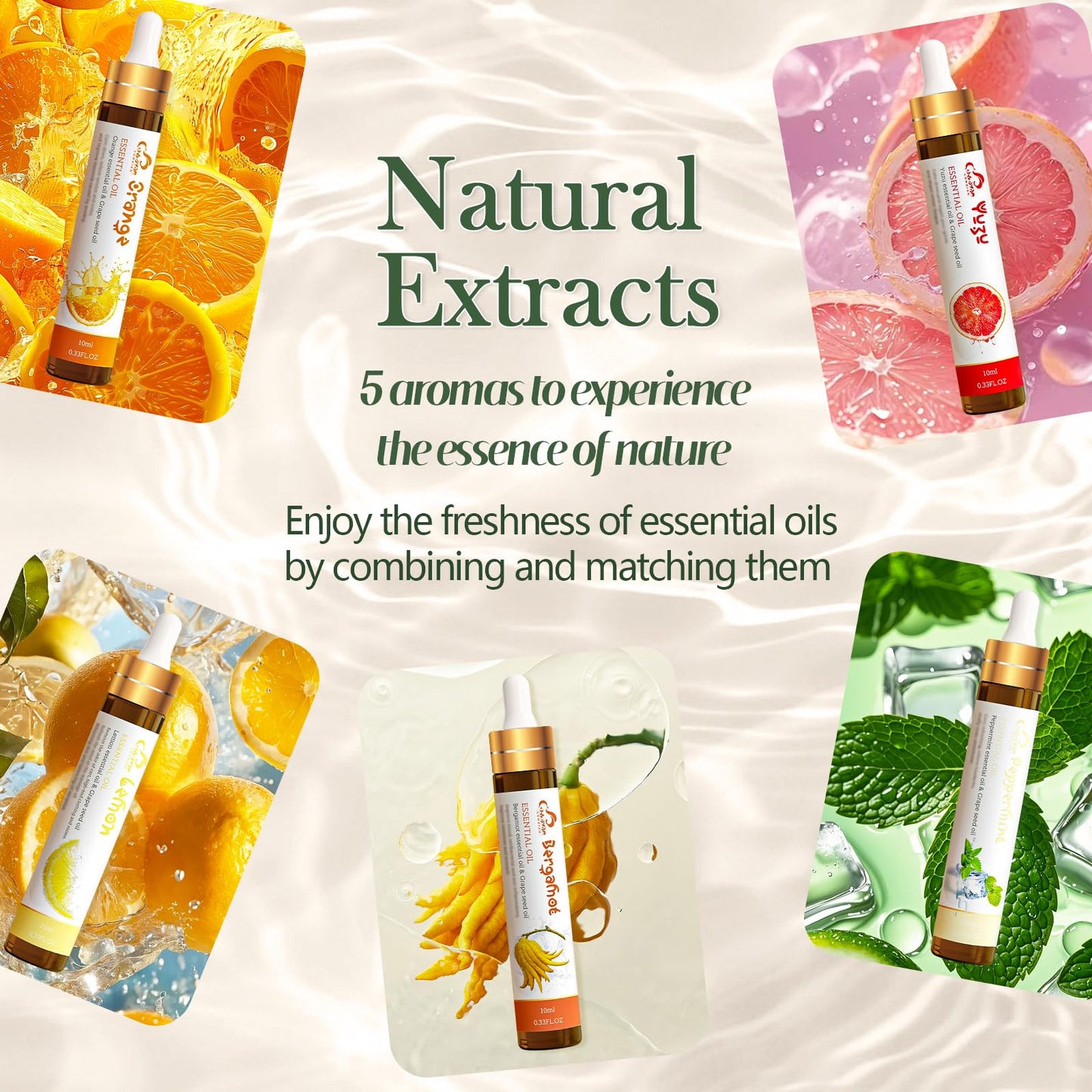 Comdian 5-Piece Citrus Essential Oils Set – Lemon, Bergamot, Orange, Peppermint, Yuzu