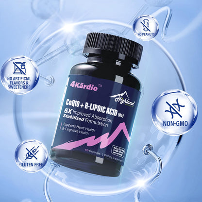 CoQ10 100mg + R-Lipoic Acid 200mg – Highland Nutritional Lab, 180 Capsules