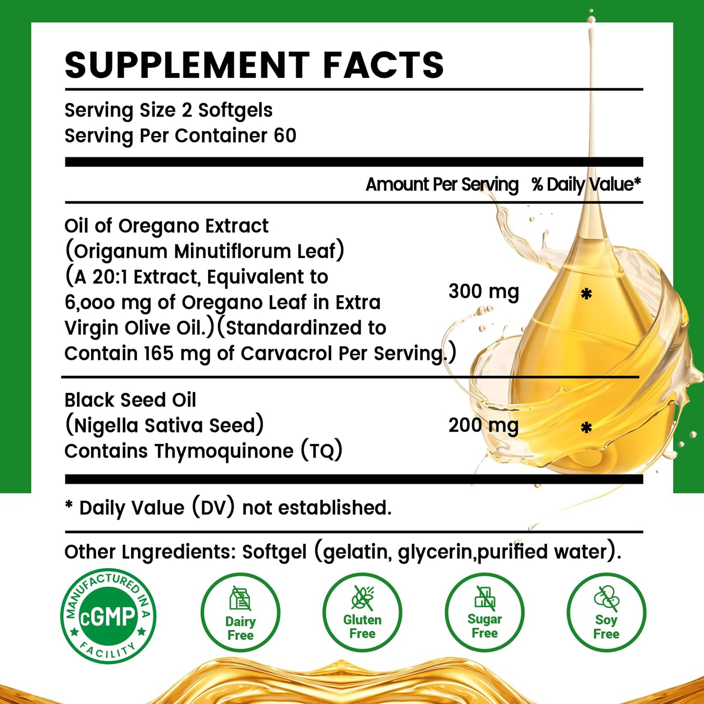 HIIHONE Oil of Oregano Softgels – Carvacrol 165mg & Thymoquinone