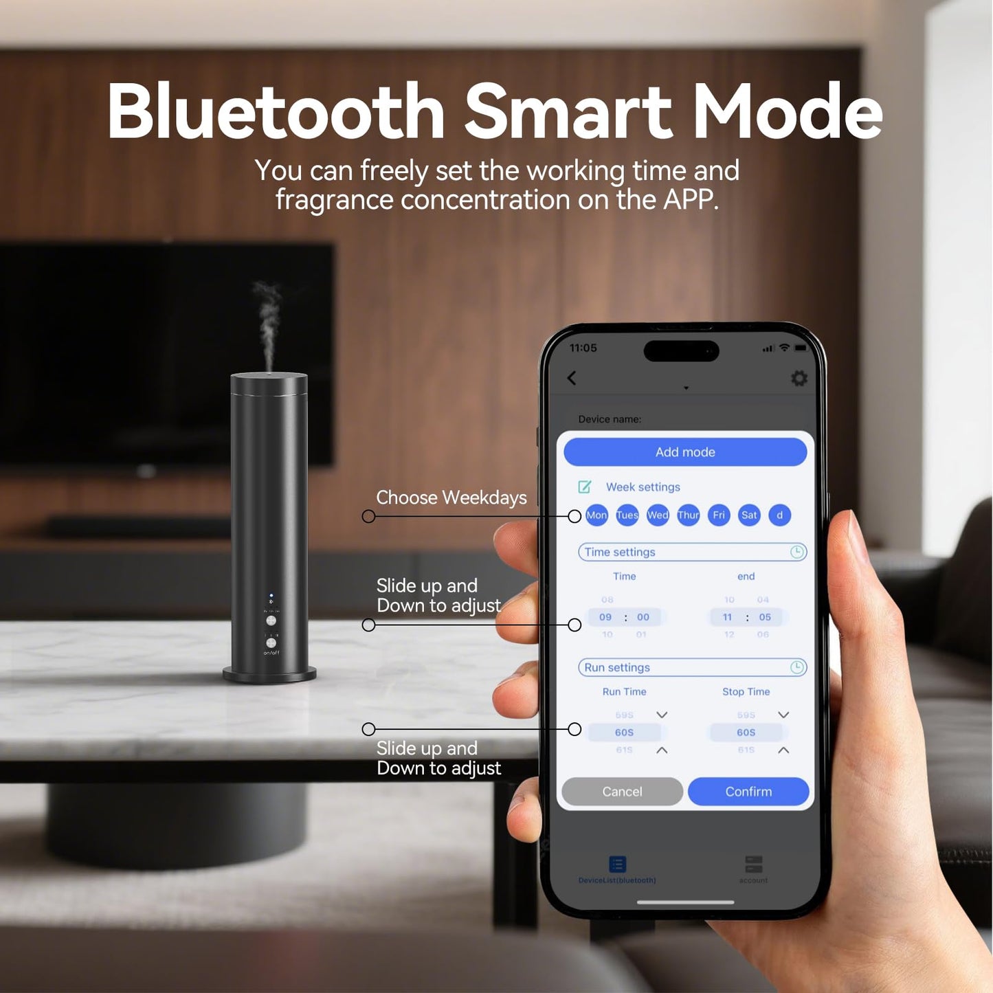 Hijoc Waterless Bluetooth Diffuser – 300ml Starter Kit for Home & Office (Black)