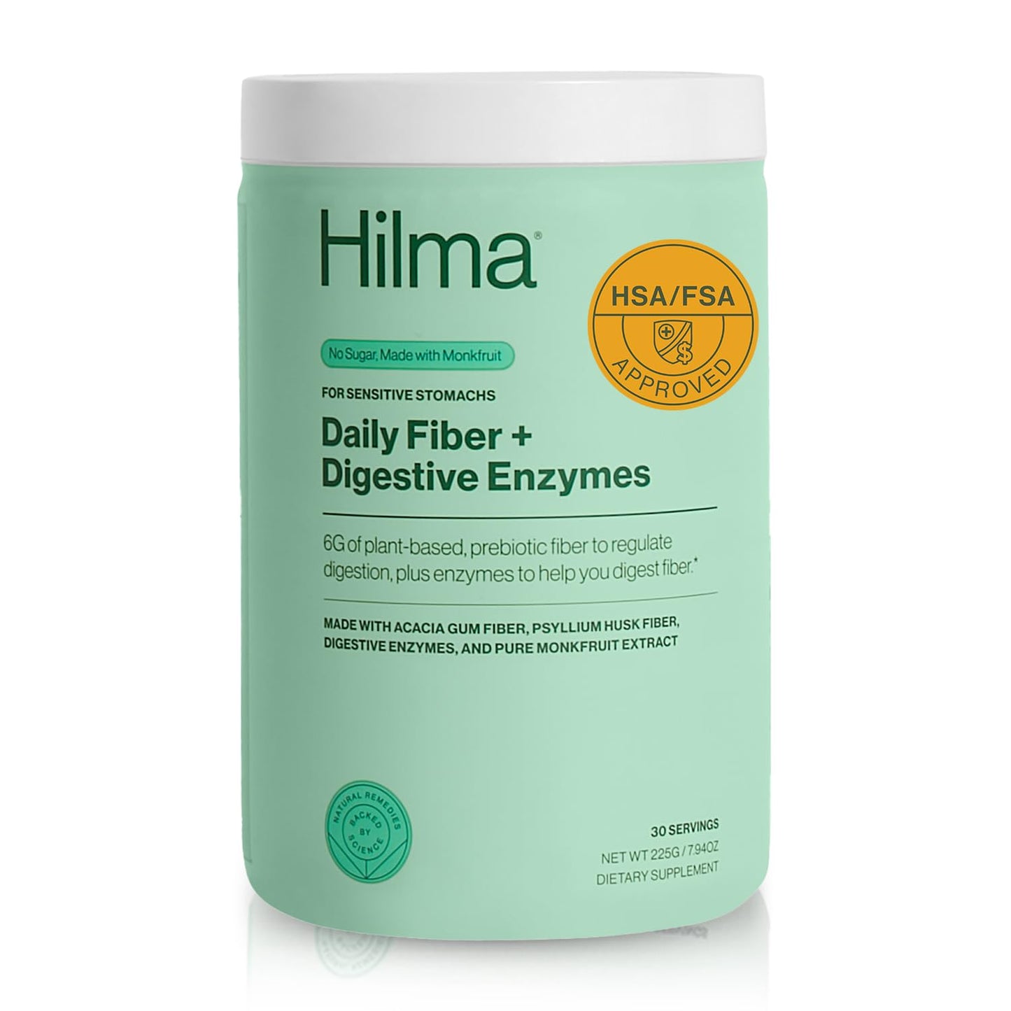 Hilma Daily Fiber & Digestive Enzymes | Fiber Powder with Psyllium Husk & Acacia – Gluten Free, Vegan, 30 Servings