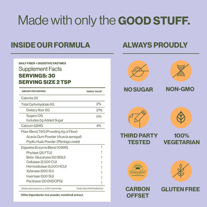 Hilma Daily Fiber & Digestive Enzymes | Fiber Powder with Psyllium Husk & Acacia – Gluten Free, Vegan, 30 Servings
