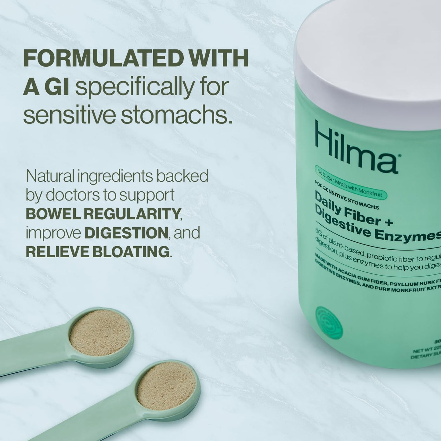 Hilma Daily Fiber & Digestive Enzymes | Fiber Powder with Psyllium Husk & Acacia – Gluten Free, Vegan, 30 Servings
