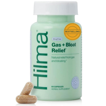 Hilma Gas & Bloat Relief for Women — Natural, Doctor-Formulated with Lemon Balm, Fennel & Peppermint (50 Vegan Capsules)