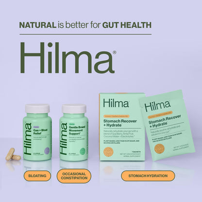 Hilma Gas & Bloat Relief for Women — Natural, Doctor-Formulated with Lemon Balm, Fennel & Peppermint (50 Vegan Capsules)