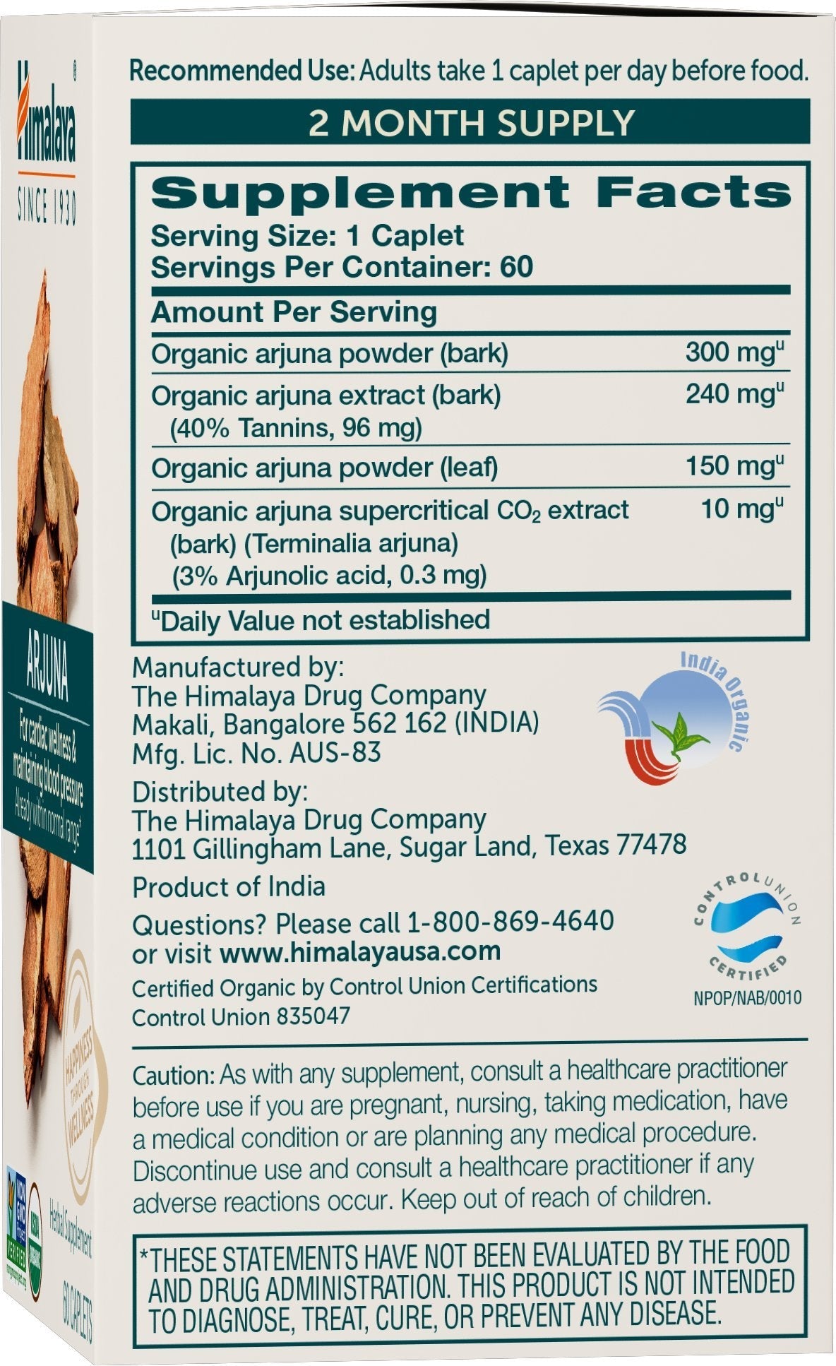 Himalaya Organic Arjuna - Blood Pressure Support, 700mg, 60 Count (Pack of 2)