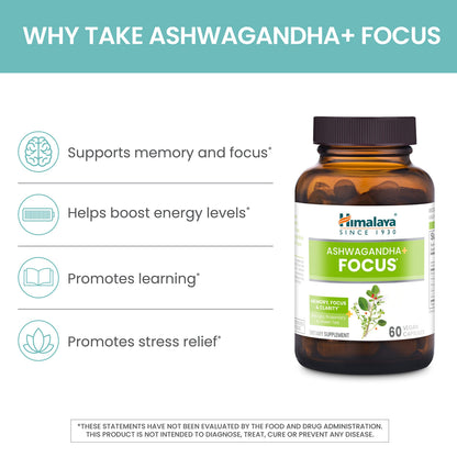 Himalaya Ashwagandha+ Focus – Nootropic Memory & Clarity (Vegan, Non-GMO)