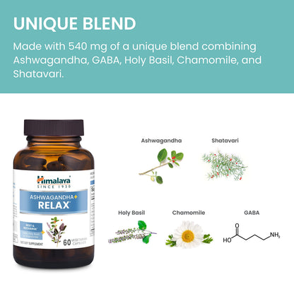 Himalaya Ashwagandha+ Relax 540 mg - 60 Veg Capsules - Stress & Relaxation