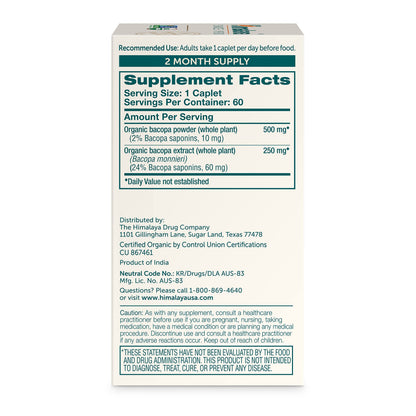 Himalaya Bacopa Monnieri Nootropic – Organic 750 mg, 60 Caplets
