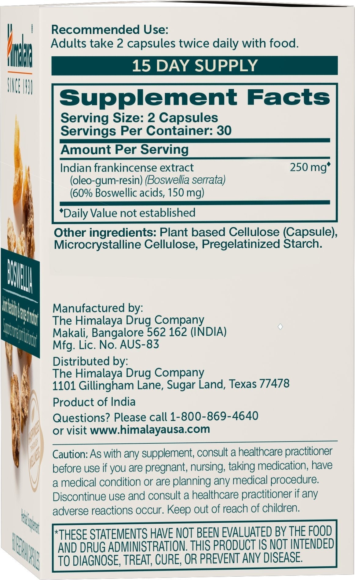 Himalaya Boswellia 250 mg – Joint Support & Mobility, 60 Capsules