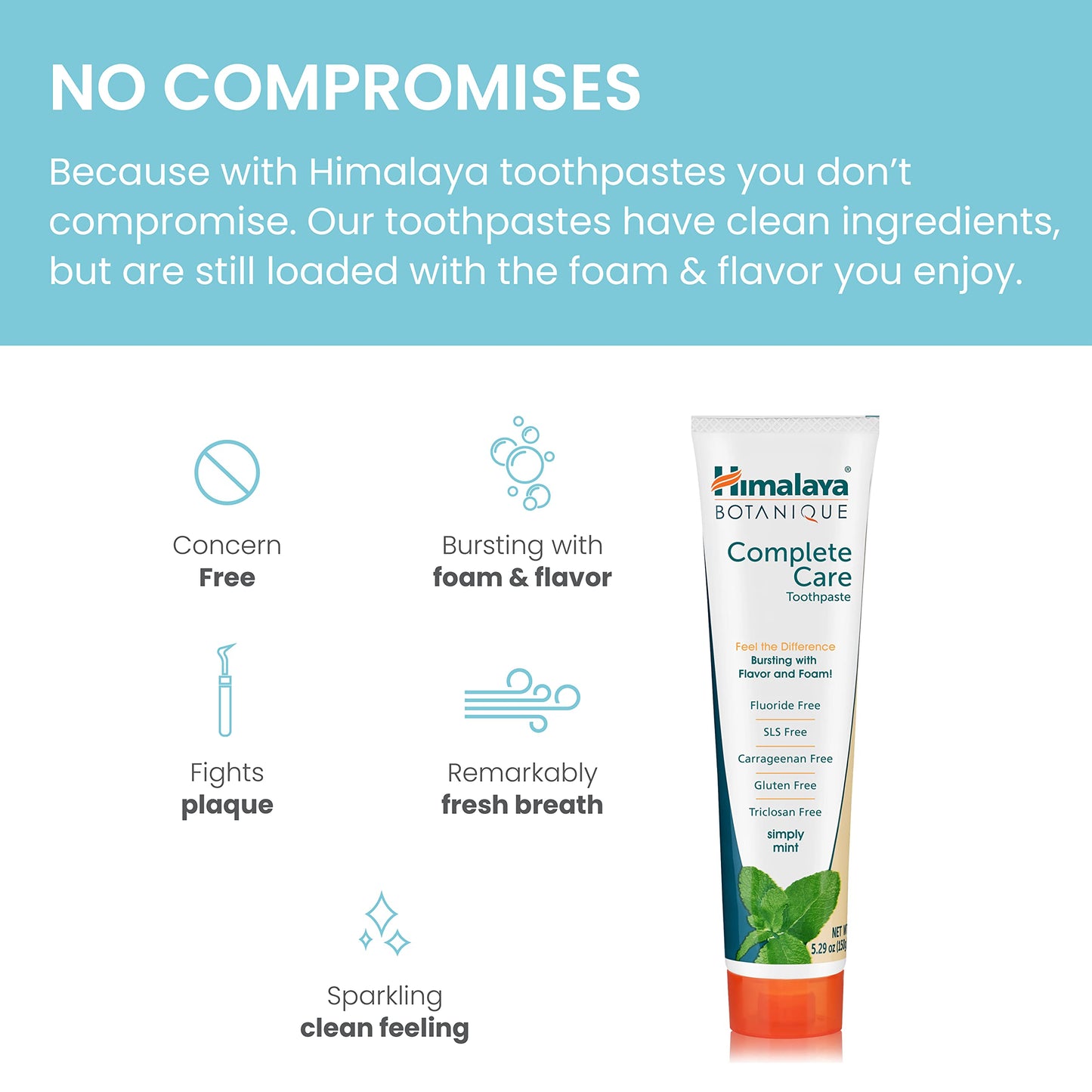 Himalaya Botanique Complete Care Toothpaste – Herbal Mint, Fluoride Free, SLS Free | 2 Pack 5.29 oz
