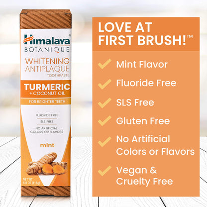 Himalaya Botanique Turmeric & Coconut Oil Whitening Toothpaste – Fluoride Free, Mint | 2 Pack