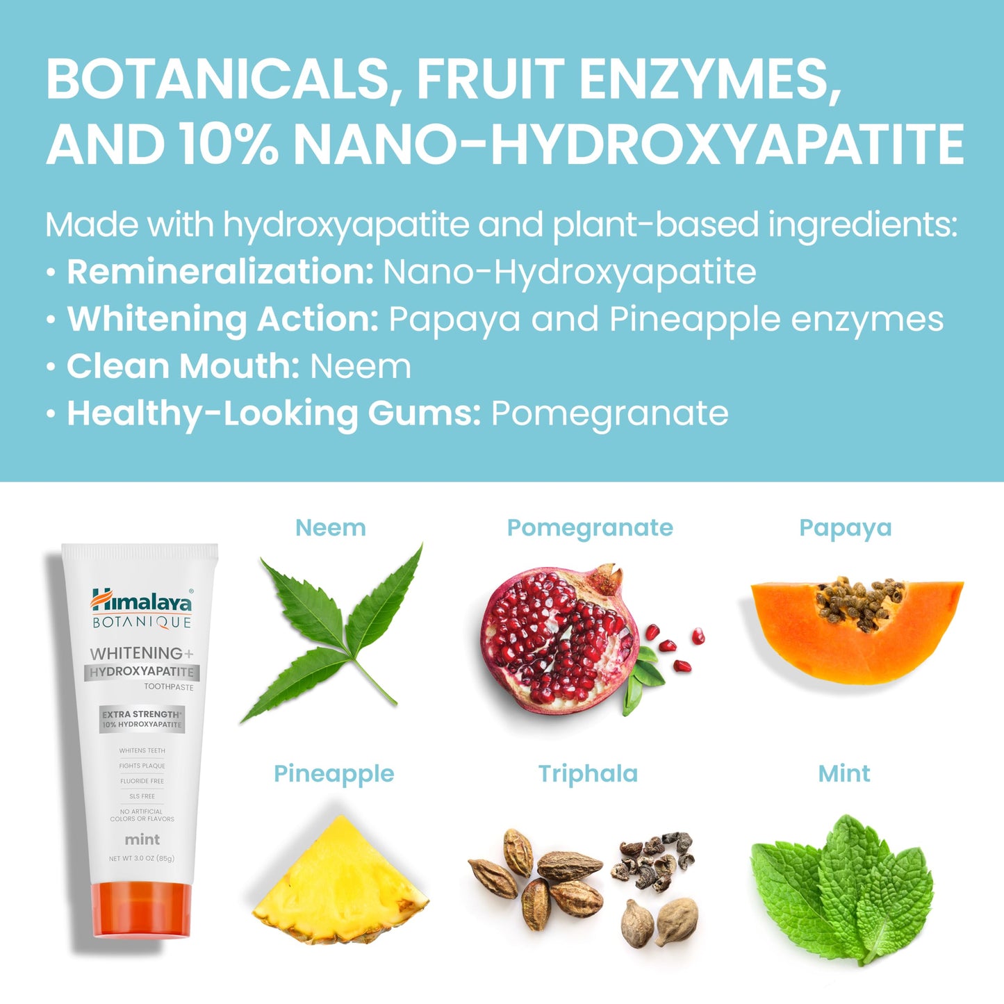 Himalaya Botanique Whitening Toothpaste – 10% Nano Hydroxyapatite, Enamel Remineralization, Vegan Mint, 3 oz