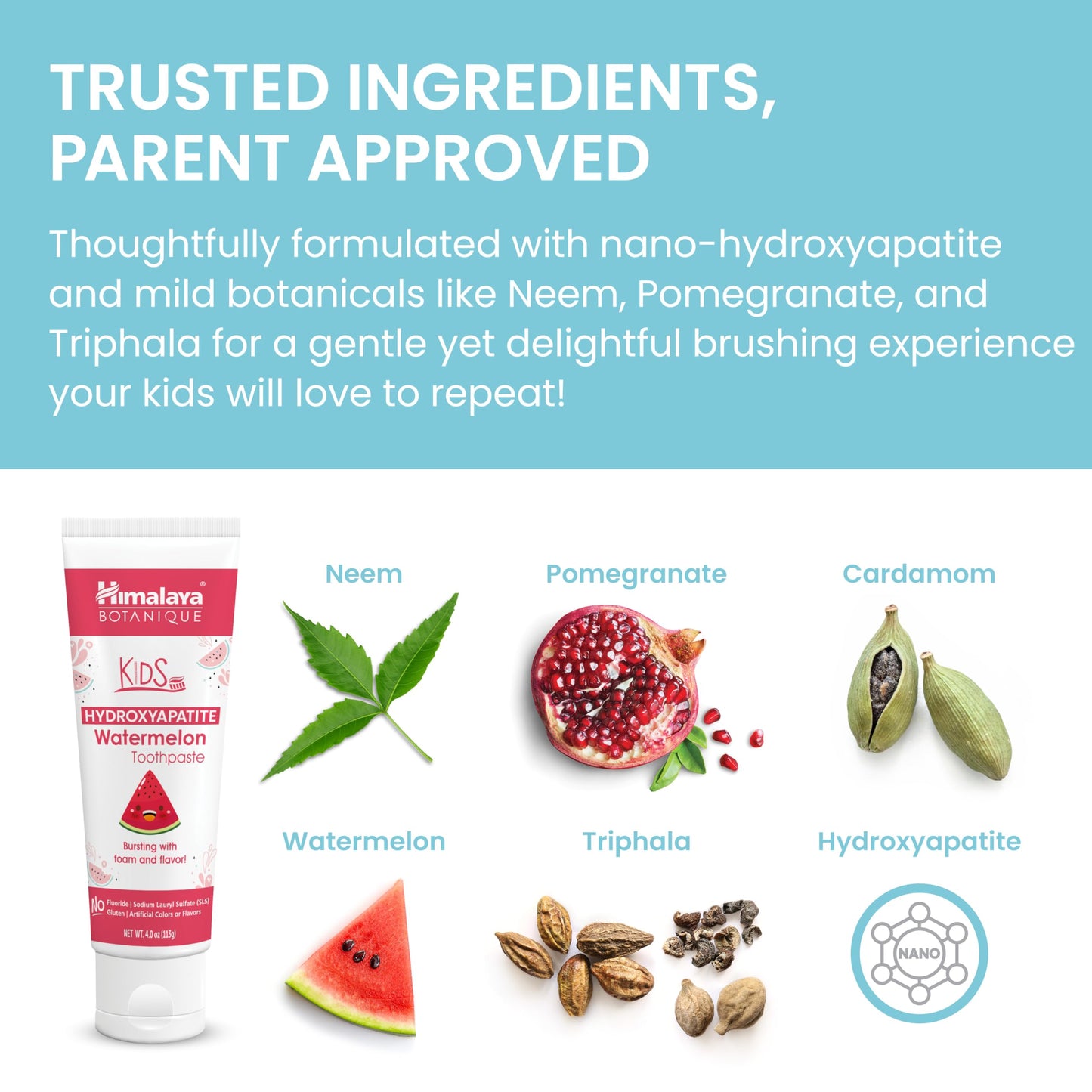 Himalaya Botanique Kids Hydroxyapatite Toothpaste – Watermelon Flavor, Fluoride-Free, Vegan, Gluten-Free 4 oz