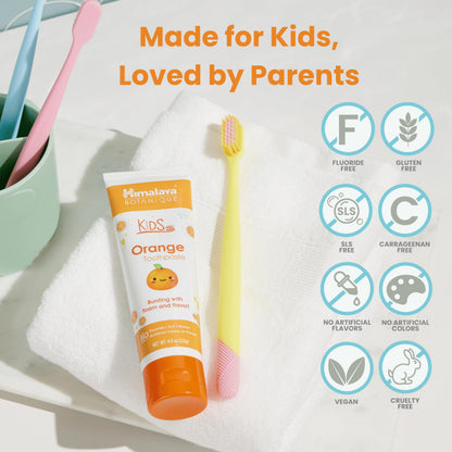 Himalaya Botanique Kids Toothpaste – Fluoride Free, Herbal, Orange Flavor | 4 oz, 2 Pack