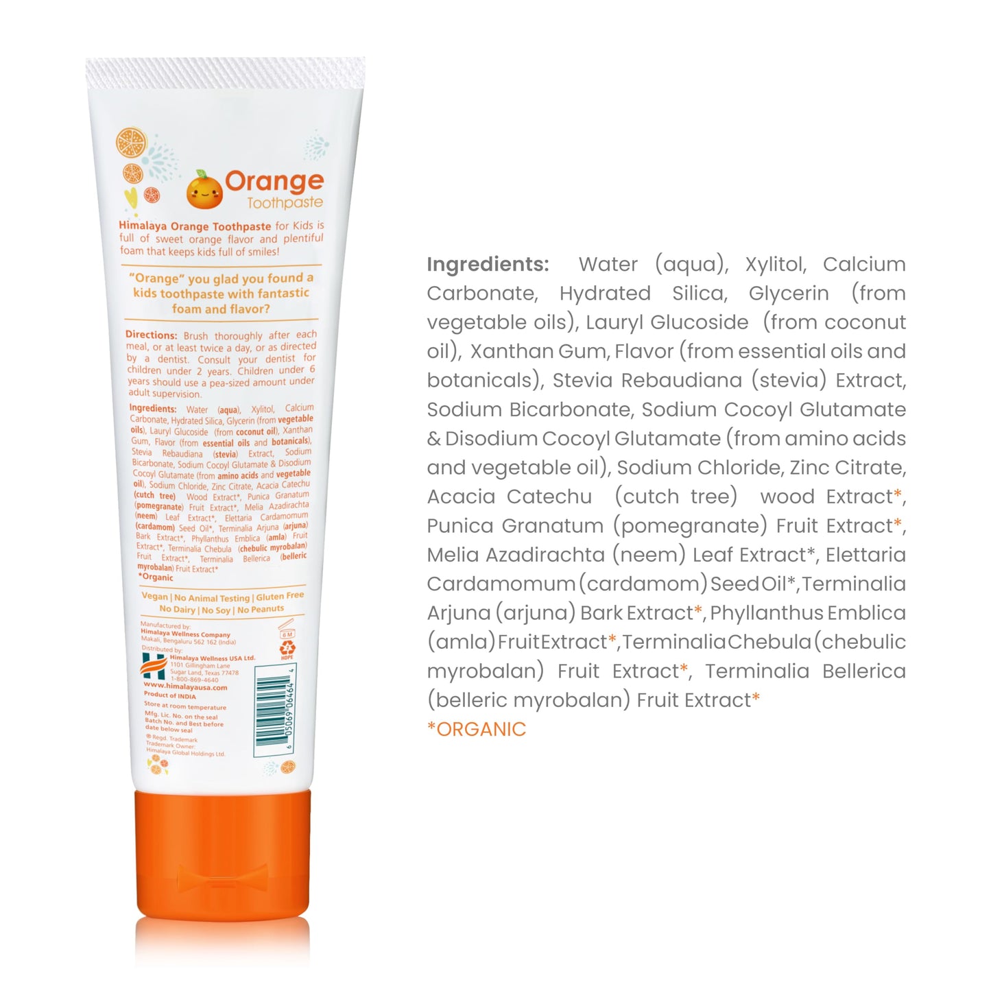 Himalaya Botanique Kids Toothpaste – Herbal Orange Flavor, Fluoride-Free, Vegan, SLS-Free, 4 Oz (1 Pack)