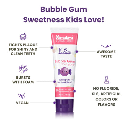 Himalaya Botanique Kids Toothpaste – Herbal, Fluoride Free, Bubble Gum (4 Pack)