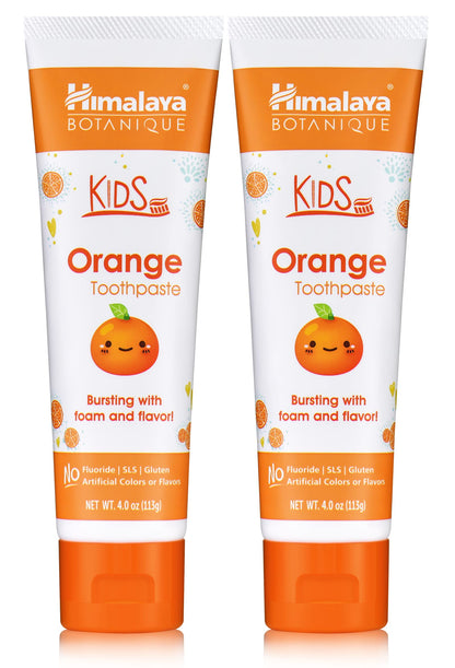 Himalaya Botanique Kids Toothpaste – Fluoride Free, Herbal, Orange Flavor | 4 oz, 2 Pack