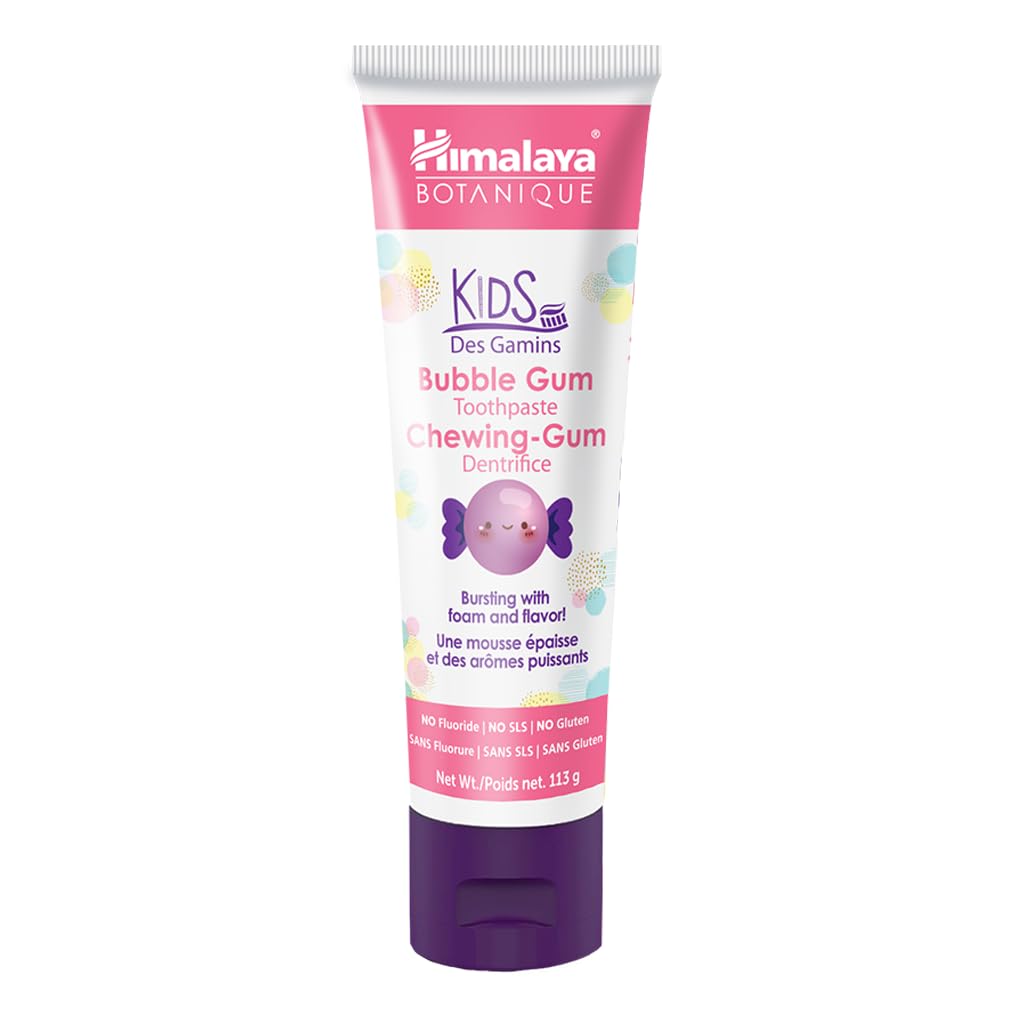 Himalaya Botanique Kids Toothpaste with Xylitol - Bubble Gum, SLS Free, Fluoride Free, 4 oz