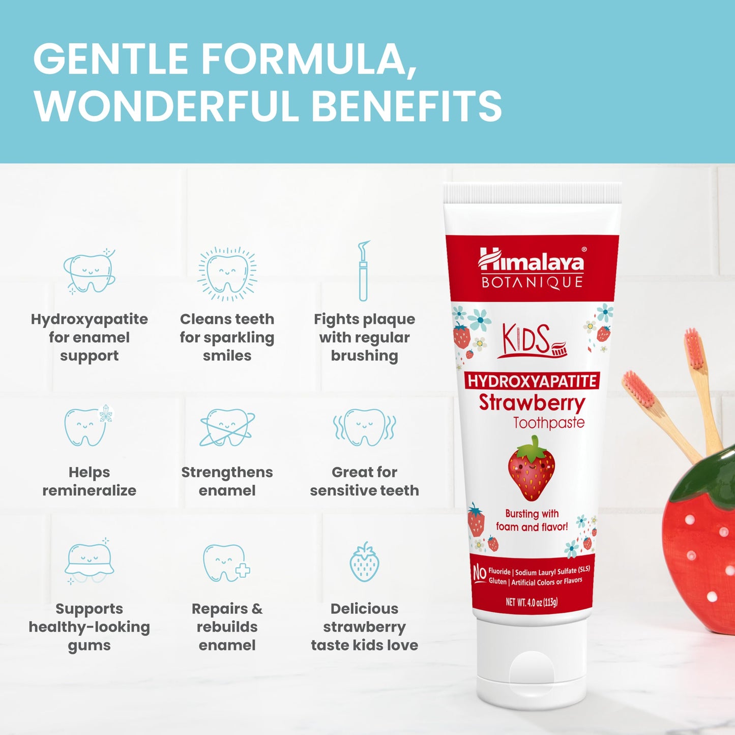 Himalaya Botanique Kids Hydroxyapatite Toothpaste – Strawberry, 4 oz, Fluoride-Free