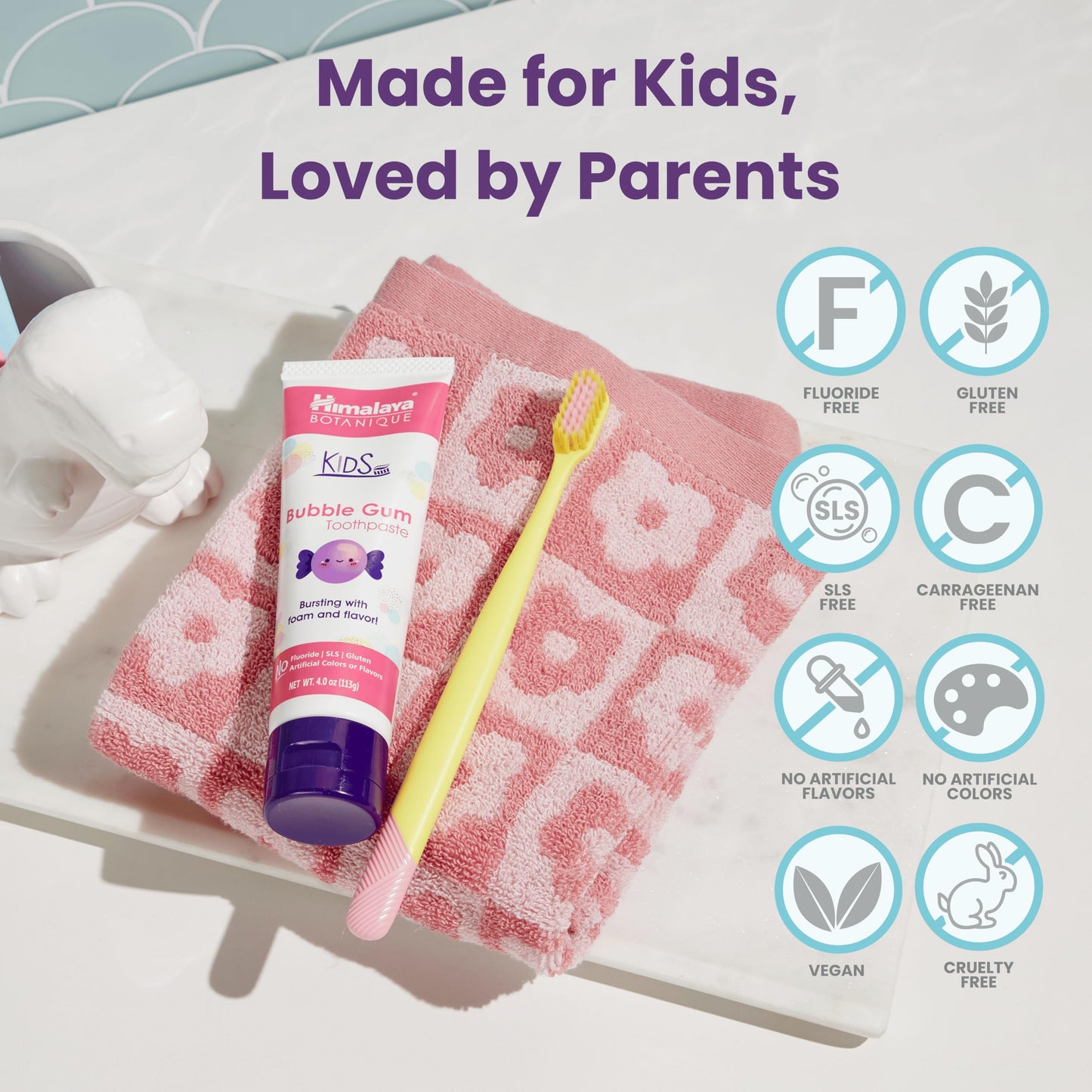 Himalaya Botanique Kids Toothpaste with Xylitol - Bubble Gum, SLS Free, Fluoride Free, 4 oz