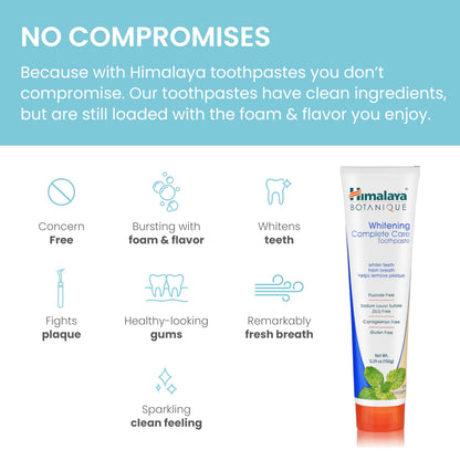 Himalaya Botanique Complete Care Whitening Toothpaste - Simply Peppermint, Fluoride Free | 2 Pack 5.29 oz