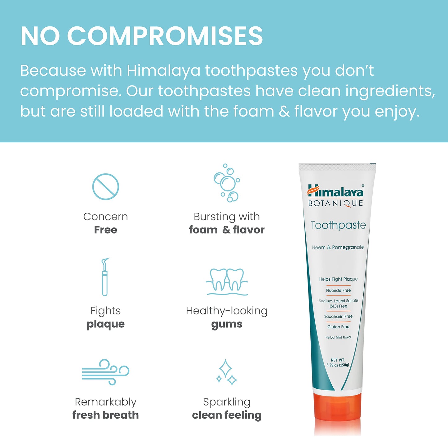 Himalaya Botanique Neem & Pomegranate Toothpaste – Mint Flavor – Fluoride Free, Vegan, SLS Free, Gluten Free | 5.29 oz