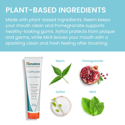 Himalaya Botanique Neem & Pomegranate Toothpaste – Mint Flavor – Fluoride Free, Vegan, SLS Free, Gluten Free | 5.29 oz