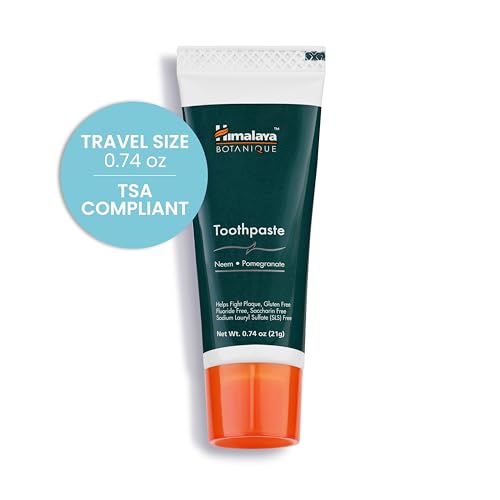 Himalaya Botanique Neem & Pomegranate Travel Toothpaste - Mint, Fluoride Free, 0.74 oz, Pack of 10